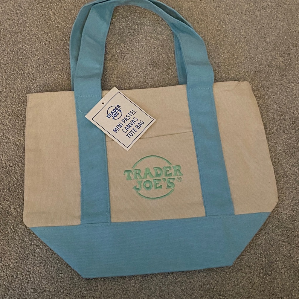 Trader Joe's Beige Tote with Light Blue Trim